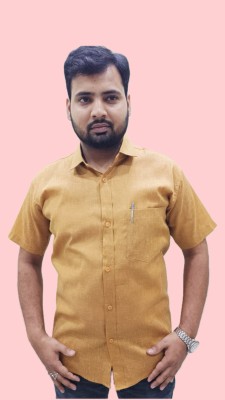 AL HIND HANDLOOM Men Self Design Casual Orange Shirt