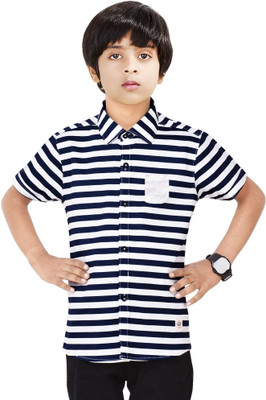 Paper Crane Boys Striped Casual White, Blue Shirt