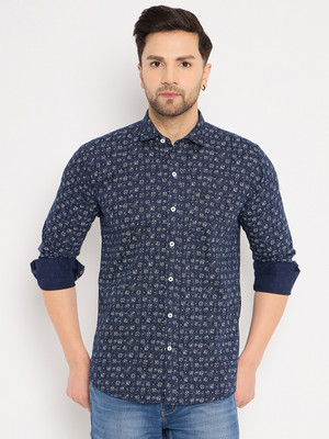 DUKE Men Printed Casual Dark Blue, Grey Shirt