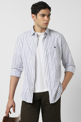 VAN HEUSEN Men Striped Casual White, Blue Shirt