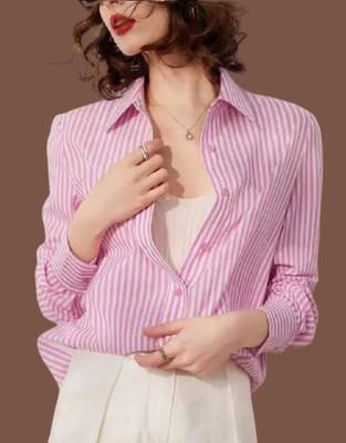 GORIYA Women Striped Formal Pink Shirt