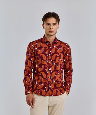 Snitch Men Printed Casual Maroon, Orange, White Shirt