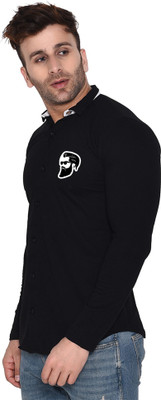 GEUM Men Solid Casual Black Shirt
