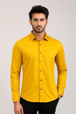 COTTONCHHAP Men Solid Formal Yellow Shirt