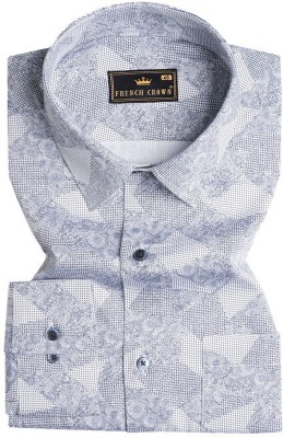 french crown Men Printed Casual Blue, White Shirt