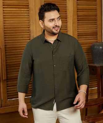 Instafab Plus Men Solid Casual Green Shirt