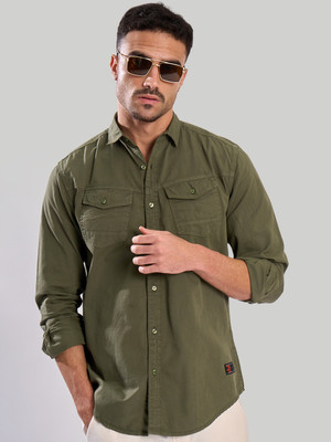 Bene Kleed Men Solid Casual Green Shirt