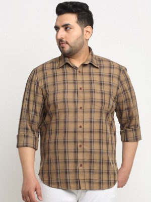 PLUSS Men Checkered Casual Brown, Black Shirt