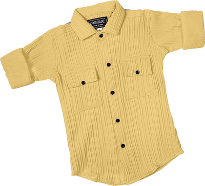 Perun Boys Self Design Casual Yellow Shirt