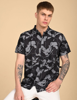 TIGERSNAKE Men Printed Casual Black, Grey Shirt