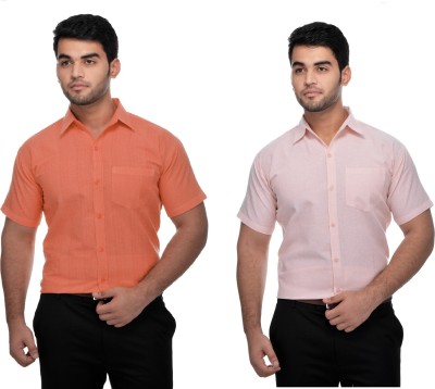 DESHBANDHU KHADI Men Solid Formal Pink, Orange Shirt(Pack of 2)