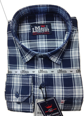 Marc Laurent Men Checkered Formal Dark Blue, White Shirt