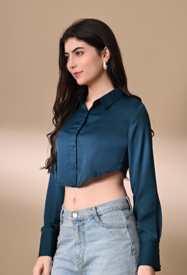 ZEUGEN Women Solid Casual Blue Shirt