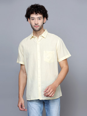 CANTABIL Men Self Design Casual Yellow Shirt