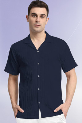 Dharamraj Fashion Men Self Design Casual Dark Blue Shirt