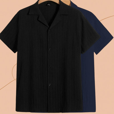 Jenil Fashion Men Self Design Casual Black, Dark Blue Shirt