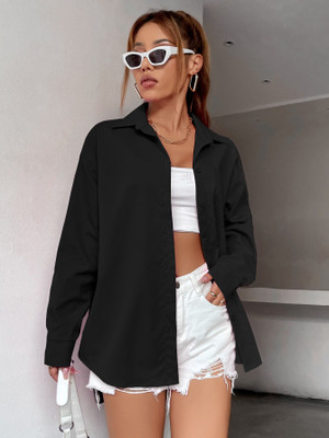 Fab Star Women Solid Casual Black Shirt