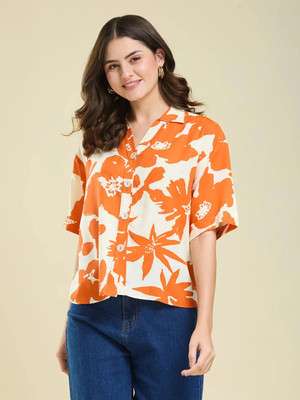 J TURRITOPSIS Women Printed Casual Orange Shirt