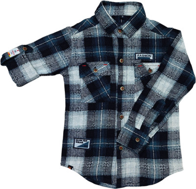 Havok Kids Baby Boys Checkered Wedding Blue Shirt