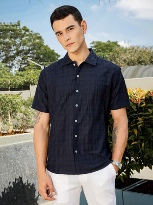 THOMAS SCOTT Men Self Design Casual Dark Blue Shirt
