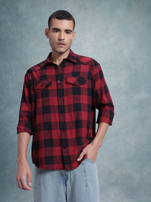 Roadster Men Checkered Casual Red Shirt