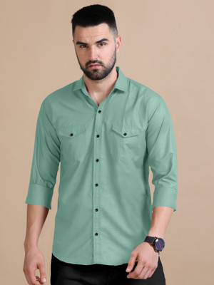 VTEXX Men Solid Casual Green Shirt