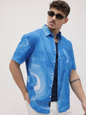 Roadster Men Self Design Casual Blue Shirt