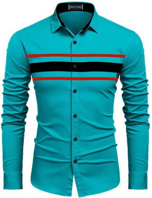 Plum Crazy Men Color Block Casual Light Blue, Red, Black Shirt