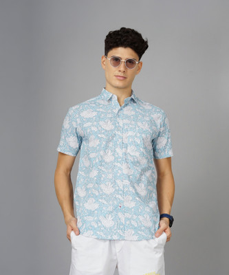 Paul Street Men Printed Casual Light Blue, White Shirt