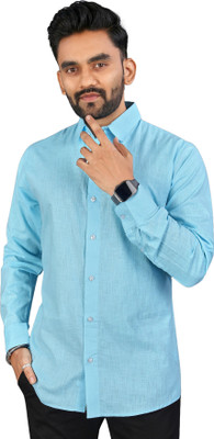 SHIVYM Men Solid Formal Blue Shirt