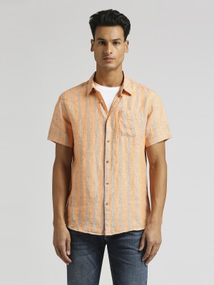 Pepe Jeans Men Striped Casual Orange, Grey Shirt