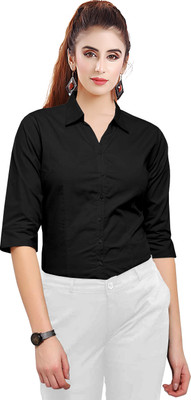 Ivorylane Women Solid Formal Black Shirt