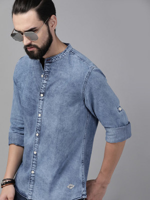 Roadster Men Solid Casual Blue Shirt