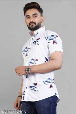 OCtaviAN Men Printed Casual White, Green Shirt