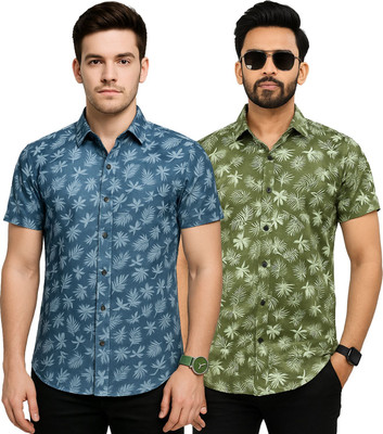 AVOLT Men Printed Casual Blue, Green Shirt