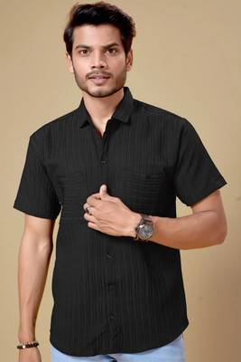 Marmic Fab Men Self Design Casual Black Shirt