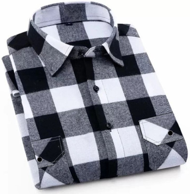 Ziyan tex Men Checkered Casual Black, Grey, White Shirt