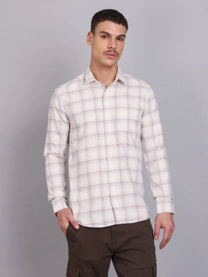 Nanzi Men Checkered Casual Cream Shirt