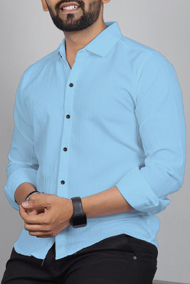Qlonz Store Men Solid Casual Light Blue Shirt