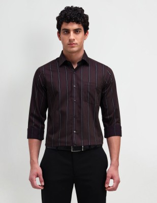 ARROW Men Striped Formal Maroon Shirt