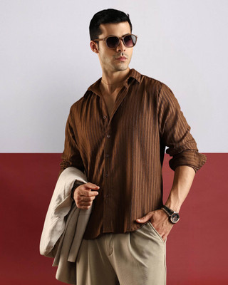 METRONAUT Men Self Design Casual Brown Shirt