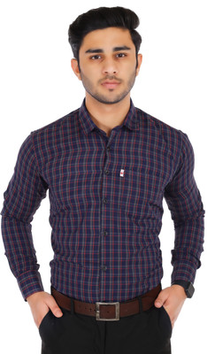 Arthz Fab Trend Men Checkered Casual Dark Blue Shirt