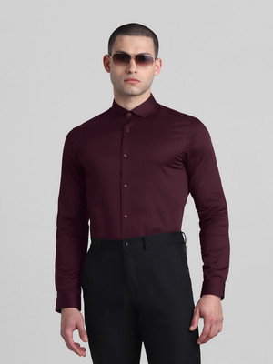 JACK & JONES Men Solid Formal Maroon Shirt