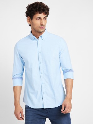 BEING HUMAN Men Solid Casual Blue Shirt