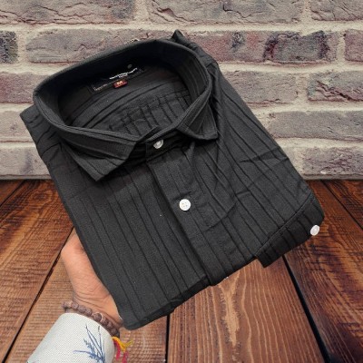 Chicaura Fashion Men Self Design Casual Black Shirt