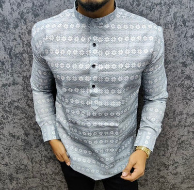 ISUEL FABS Men Solid Casual Grey, White Shirt