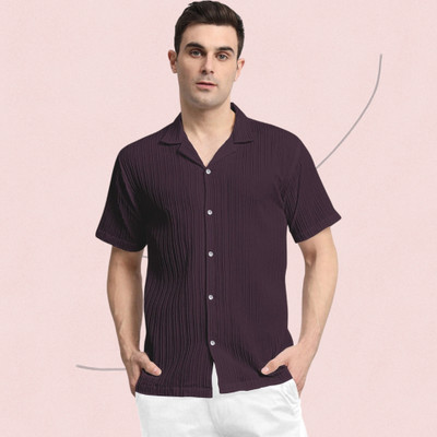 METRON Men Self Design Casual Purple Shirt