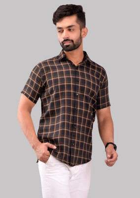 Unistrieet Men Checkered Casual Brown, Black Shirt