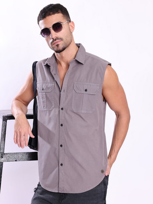 Bene Kleed Men Self Design Casual Grey Shirt