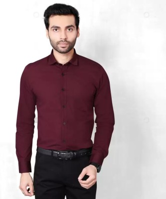 COMBRAIDED Men Solid Formal Maroon Shirt